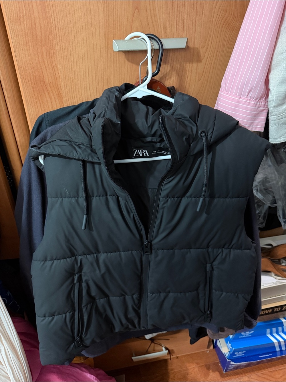 Zara Black Quilted Hooded Puffer Vest